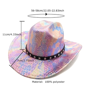 Western cowboy hat in iridescent pink snake skin print with black studded hatband