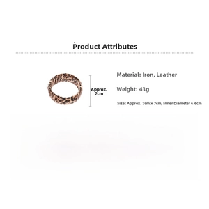 Detailed dimensions of leopard print leather bangle with 7cm outer diameter and 43g weight