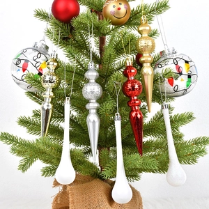 Assorted Christmas tree ornaments with colorful icicle and gourd shapes for festive decor