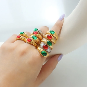 Egyptian Pharaoh rings with red and green gemstones in gold and silver plating