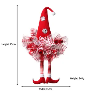 Christmas elf wreath with red striped legs, 75cm height holiday wall decor