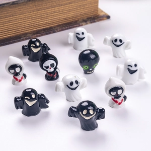 Set of 11 mini 3D Halloween ghost and grim reaper resin figurines on white background