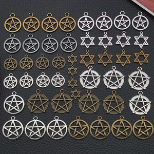 Vintage alloy tarot star charms for DIY jewelry making in silver and bronze finishes