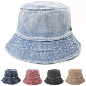 Vintage Washed Denim Bucket Hat Wide Brim Sun Protection Retro Cotton Fisherman Cap For Women Men Streetwear Casual