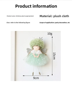 Detailed view showing a 15cm mint green plush Christmas angel with wings and antlers