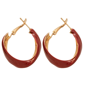 Vintage Ancora red enamel twisted geometric hoop earrings with elegant gold finish metal