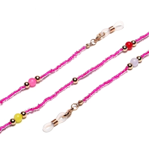 Handmade beaded eyewear chain with colorful acrylic beads and golden lobster clasps