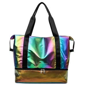 Holographic travel bag with dry-wet separation compartment and bottom shoe storage