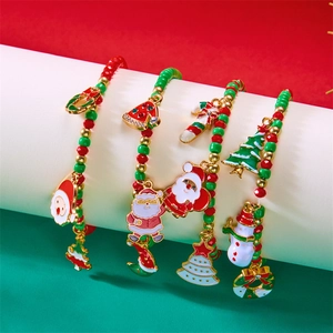 Christmas Beaded Bracelets Alloy Enamel Santa Claus Tree Snowman Pendants Festive Holiday Jewelry For Women Girls