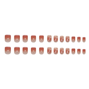 24pcs French pink gradient press-on nails with white clouds and fine shimmer accents