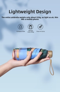 Lightweight 220g mini sun umbrella held in hand to show compact portable size