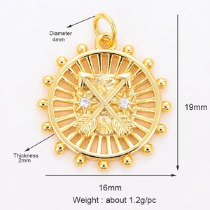 Golden celestial charm pendant with arrows and stars featuring white zircon stones