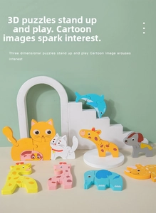 3D wooden animal puzzles for kids featuring giraffe elephant and dinosaur characters