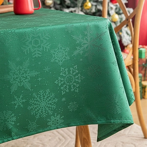 Snowflake Tablecloth Polyester Jacquard Christmas Party Holiday Festive Dining Table Decor Rectangular Green Red