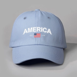 Light blue vintage America 1776 baseball cap with American flag embroidery
