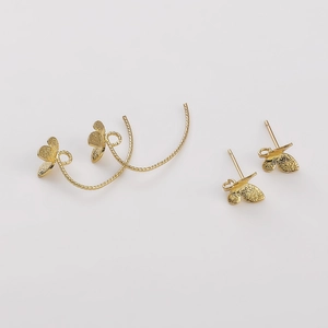 14K gold plated brass butterfly stud earrings and textured ear hooks for DIY jewelry