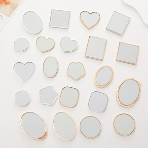 Multi-shaped mini mirrors with gold and silver metal frames for DIY phone case decor