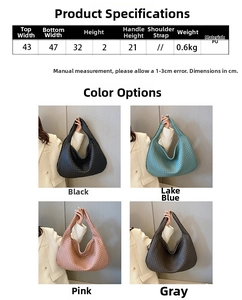 Detailed size specifications for woven PU shoulder bag with height and width measurements