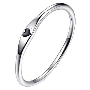 Minimalist S925 sterling silver open ring with black enamel heart charm on white background