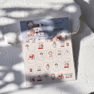 Thin and flexible cartoon dog nail art stickers featuring cute poodle and girl illustrations