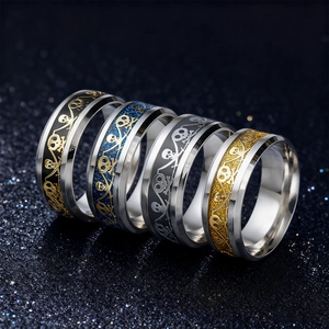 Retro punk pirate skull rings in four colors including gold and black on starry background