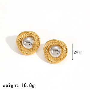 Chic 24mm two-tone vortex swirl hoop earrings in 18k gold and silver stainless steel