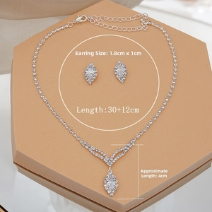 Detailed view of marquise cut zircon bridal jewelry set with exact size measurements