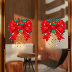 Festive red bow glass stickers with 2025 New Year greetings for door decoration