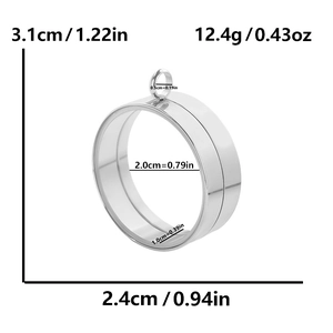 Detailed dimensions of silver stainless steel locket pendant with precise measurements
