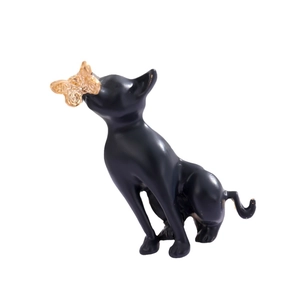 Cute black cat brooch pin with golden butterfly animal lapel badge for women