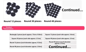 Size chart showing various shapes and dimensions of EVA foam furniture protector pads