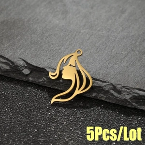 Stainless Steel Hollow Out Pendants For Jewelry Making Female Face Silhouette Guitar Shape DIY Necklace Charms Fashion