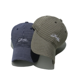 British style check baseball cap with Donte embroidery in navy and olive green