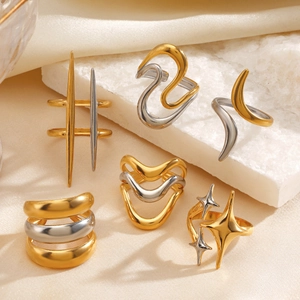 Bagues Géométriques En Acier Inoxydable Pour Femmes Contrastées Or Argent Hip Hop Étoile Ondulée Bijoux De Doigt Minimalistes