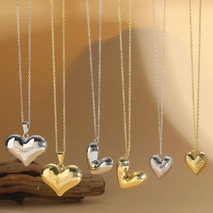 Vintage Heart Pendant Necklace Copper Striped Smooth Polished Minimalist Jewelry Gift For Women Trendy Accessories