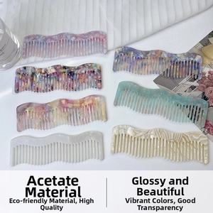 Detailed collection of wavy acetate hair combs in seven various elegant floral patterns