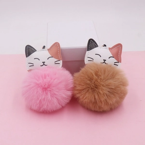 Cute Cartoon Cat Hairball Keychain Plush Cat Doll Pendant Faux Fur Ball Gold Metal Clasp For Bag Schoolbag Women Jewelry
