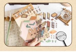 Detail of 3D Chinese retro miniature room stickers with cute cat characters