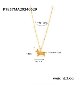 Detail of 18k gold-plated titanium steel Corgi pendant with 45+6cm adjustable chain
