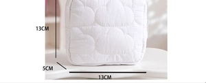 Detailed size specifications for quilted white cloud travel organizer pouch 13x13x5cm