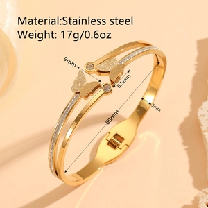 Elegant gold double-layer stainless steel butterfly bangle with sparkling zircon stones