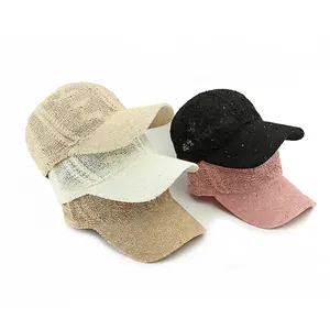 Breathable knit mesh baseball cap with sequins in multiple colors for women
