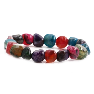 Colorful Irregular Stone Bead Bracelet Natural Dragon Vein Agate Ice Crackle Texture Elastic Unisex Ethnic Boho Jewelry