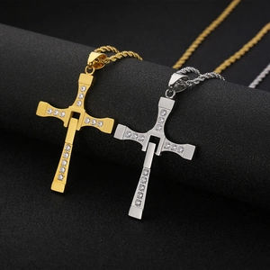Fast & Furious style iced-out stainless steel cross necklaces in gold and silver finish