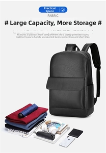 Detail of large capacity business travel backpack showing internal storage for laptop and gear