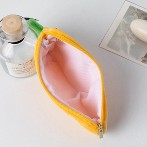 Cute fruit shaped plush pencil case with zipper closure and spacious interior storage