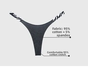 Detailed view of grey cotton thong showing fabric texture and zebra print side straps
