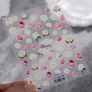 Stickers à ongles floraux givrés TS-1656 avec motifs de roses roses et camélias