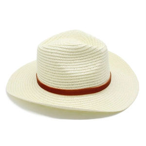 Classic American straw cowboy hat in beige with brown velvet band and curved brim