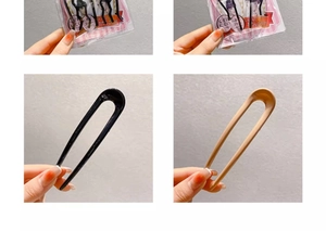 U-shaped hair pin detail in black and nude resin for bun styling and daily hair updos